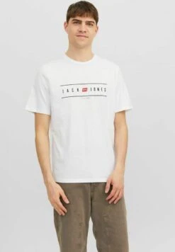 Jack & Jones Elliot Logo Crew Neck - T-Shirt Print - White