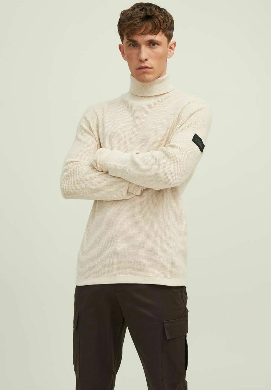 Jack & Jones Jcoclassic Waffle Roll Neck Sn - Trui - Moonbeam 1 Jack & Jones Jcoclassic Waffle Roll Neck Sn - Trui - Moonbeam
