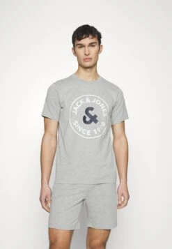 Jack & Jones Jacaaron Ss Tee And Shorts Set - Pyjama - Light Grey Melange